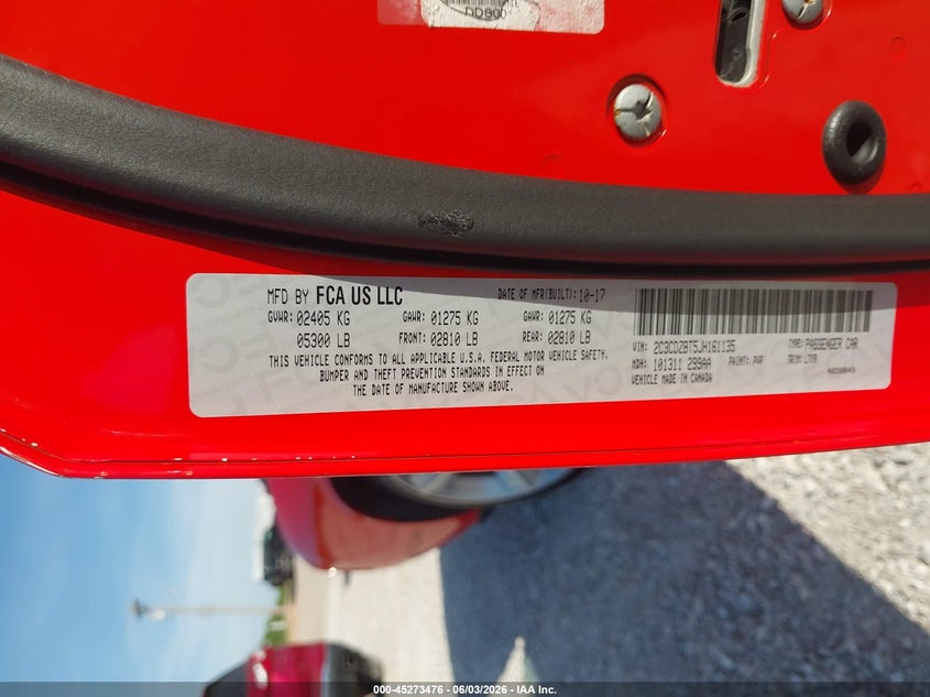 2018 Dodge Challenger VIN 2C3CDZBT5JH161135 IAAI salvage auction — HAIL, Salvage Title, sold $9,200 on 2026-07-30 (photo 9)