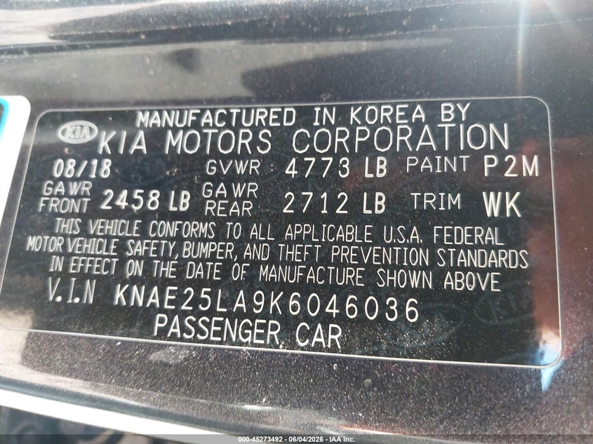 2019 Kia Stinger VIN KNAE25LA9K6046036 IAAI salvage auction — FRONT END, Salvage Title, sold $2,900 on 2026-08-27 (photo 9)