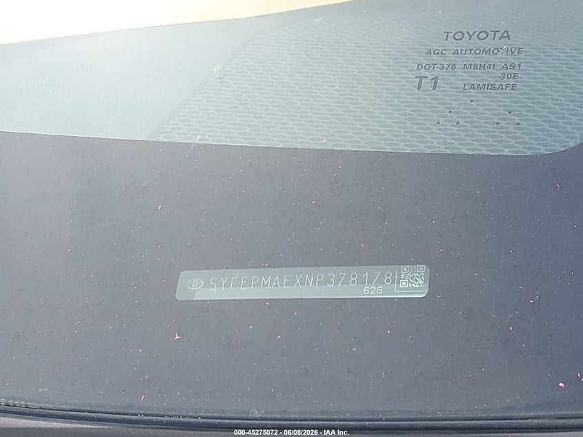 2022 Toyota Corolla VIN 5YFEPMAEXNP378178 IAAI salvage auction — SIDE, Salvage Title, sold $5,350 on 2026-07-17 (photo 9)