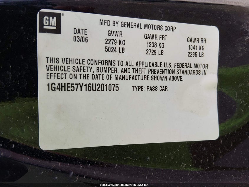 2006 Buick Lucerne VIN 1G4HE57Y16U201075 IAAI salvage auction — FRONT END, Salvage (Kansas), sold $25 on 2026-07-24 (photo 9)