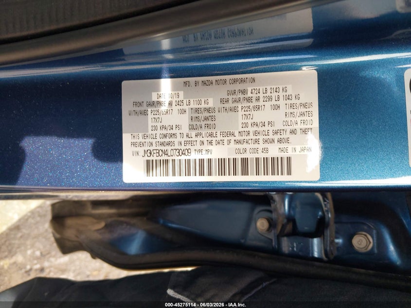 2020 Mazda Cx-5 VIN JM3KFBCM4L0730409 IAAI salvage auction — FRONT END, Clear (Michigan), sold $2,550 on 2026-07-27 (photo 9)