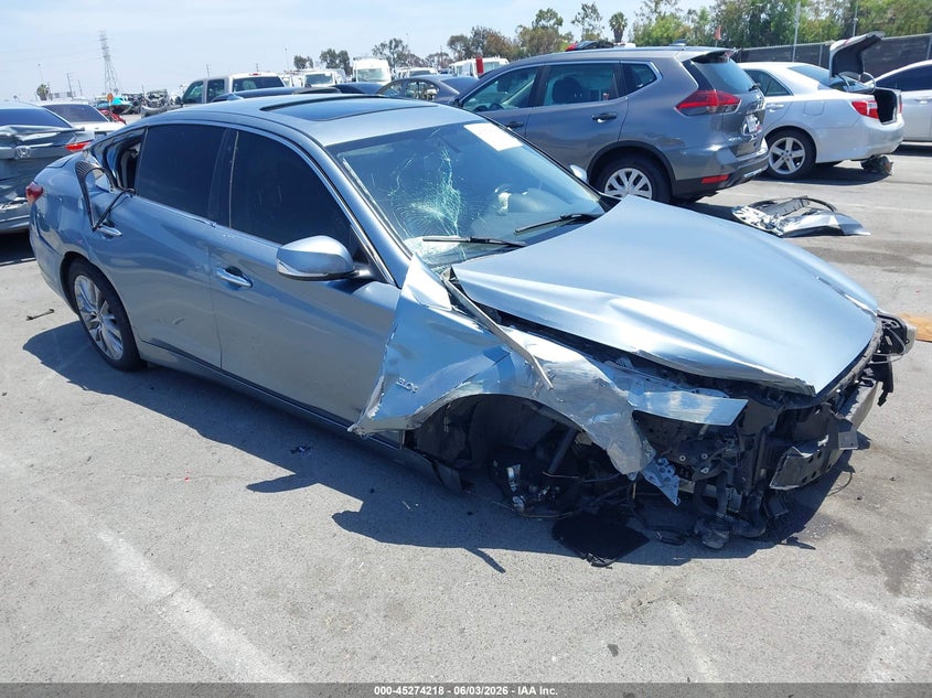 2018 Infiniti Q50 VIN JN1EV7APXJM366556 IAAI salvage auction — FRONT END, Salvage Title, sold $2,550 on 2026-07-16 (photo 1)