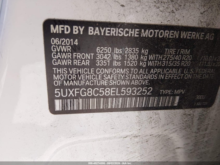 2014 BMW X6 VIN 5UXFG8C58EL593252 IAAI salvage auction — RIGHT SIDE, Salvage (Virginia), sold $2,100 on 2026-07-10 (photo 9)