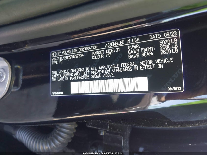 2024 Volvo S60 VIN 7JRL12TK5RG297324 IAAI salvage auction — FRONT & REAR, Salvage Title, sold $25 on 2026-08-01 (photo 9)