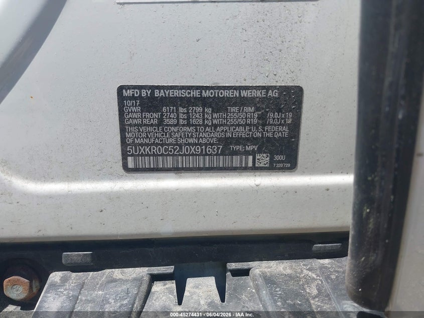 2018 BMW X5 VIN 5UXKR0C52J0X91637 IAAI salvage auction — FRONT END, Salvage (Idaho), sold $6,500 on 2026-08-02 (photo 9)