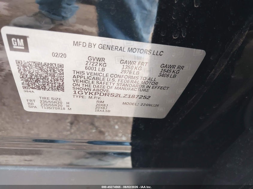 2020 Cadillac Xt6 VIN 1GYKPDRS2LZ187252 IAAI salvage auction — FRONT END, Clear (Oklahoma), sold $10,250 on 2026-08-19 (photo 9)