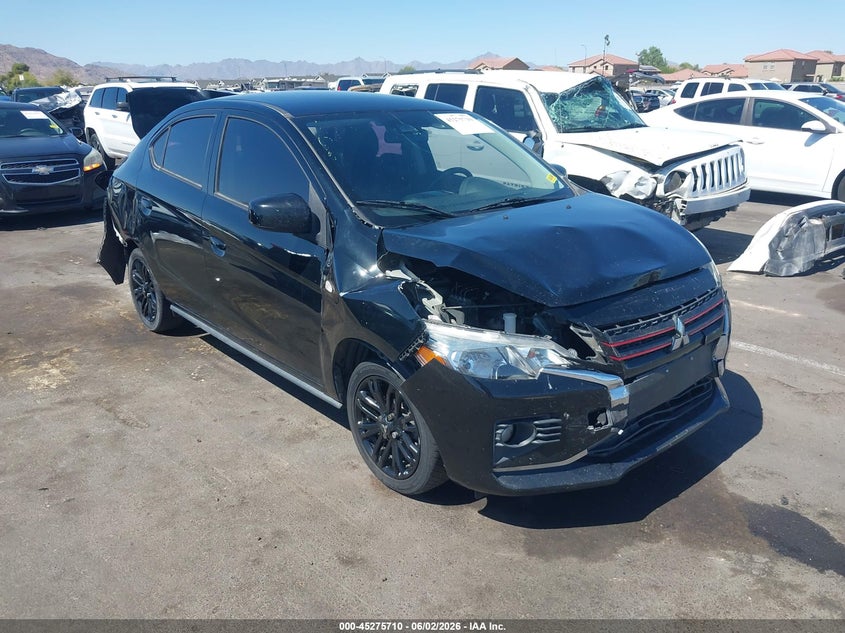 2022 Mitsubishi Mirage VIN ML32FUFJ2NHF03347 IAAI salvage auction — FRONT & REAR, Salvage Title, sold $1,400 on 2026-07-14 (photo 1)