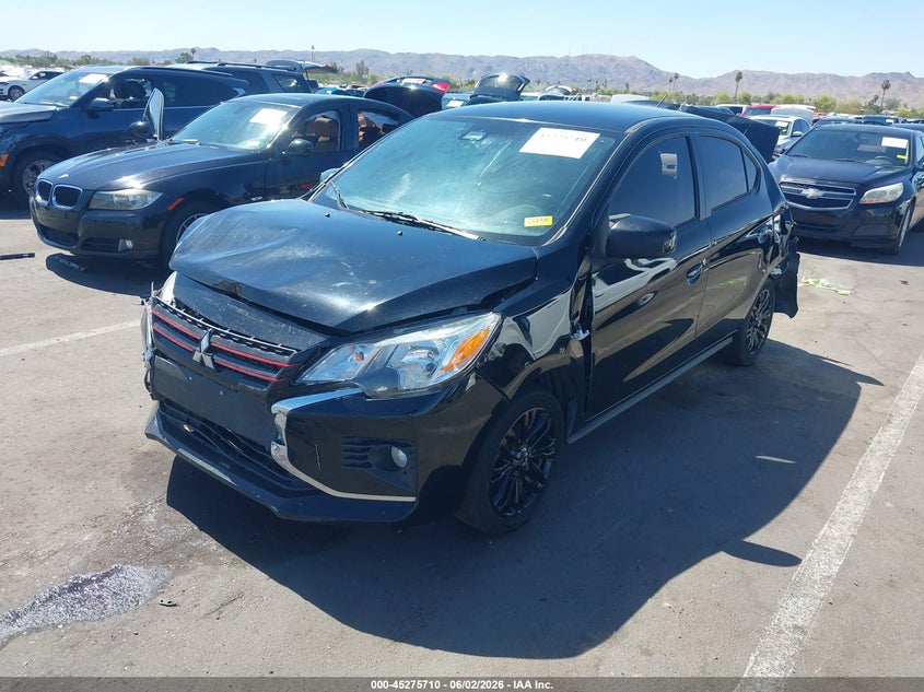 2022 Mitsubishi Mirage VIN ML32FUFJ2NHF03347 IAAI salvage auction — FRONT & REAR, Salvage Title, sold $1,400 on 2026-07-14 (photo 2)