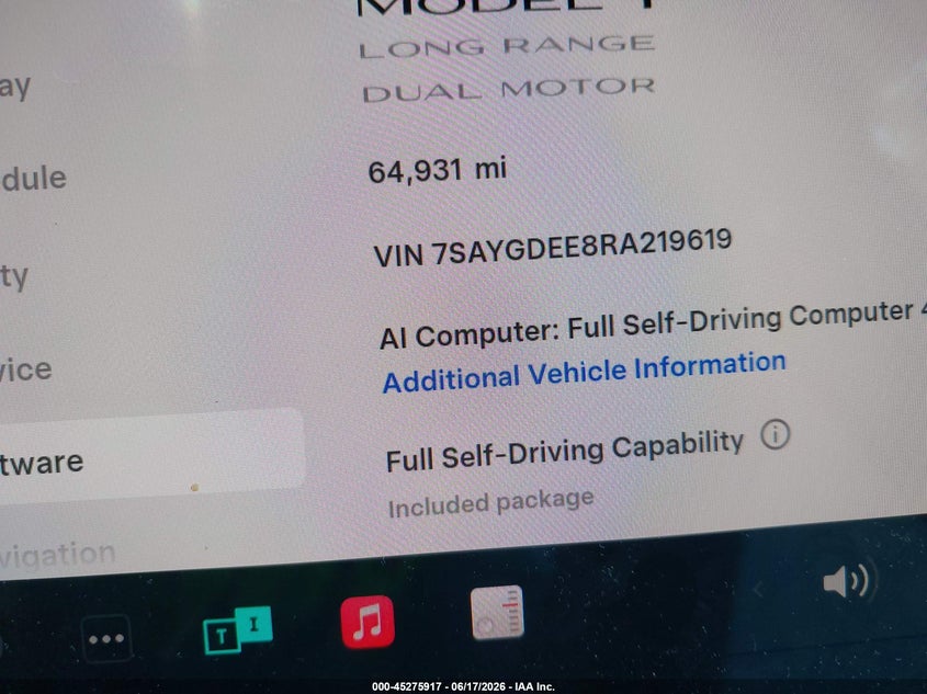 2024 Tesla Model y VIN 7SAYGDEE8RA219619 IAAI salvage auction — FRONT END, Salvage Title, sold $4,400 on 2026-07-28 (photo 7)
