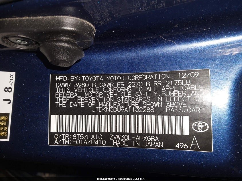2010 Toyota Prius VIN JTDKN3DU9A1132288 IAAI salvage auction — FRONT END, Salvage (Idaho), sold $25 on 2026-07-21 (photo 9)