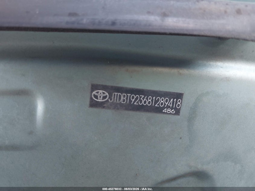 2008 Toyota Yaris VIN JTDBT923681289418 IAAI salvage auction — SIDE, Salvage (California), sold $750 on 2026-07-21 (photo 9)
