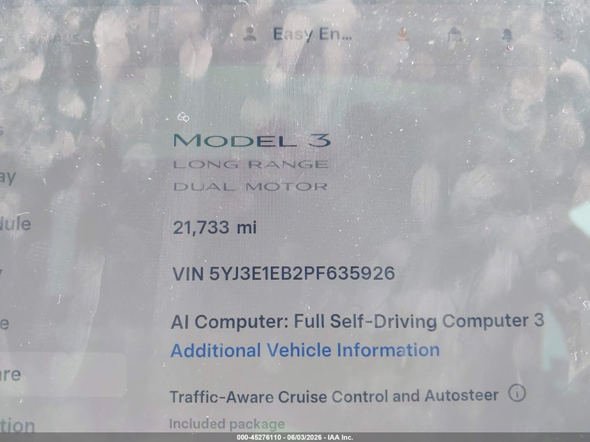 2023 Tesla Model 3 VIN 5YJ3E1EB2PF635926 IAAI salvage auction — LEFT FRONT, Salvage Title, sold $8,600 on 2026-07-30 (photo 7)