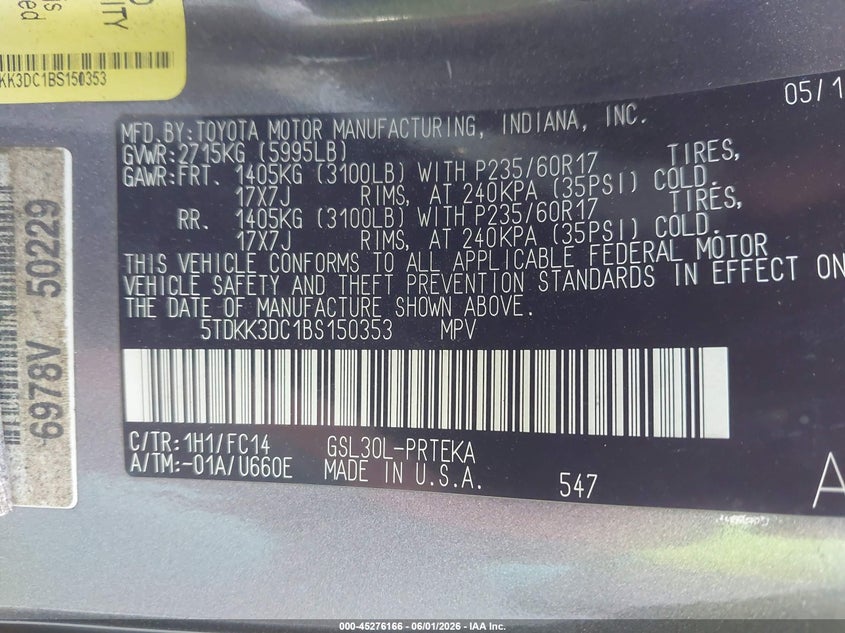 2011 Toyota Sienna VIN 5TDKK3DC1BS150353 IAAI salvage auction — RIGHT FRONT, Salvage (California), sold $25 on 2026-07-08 (photo 9)