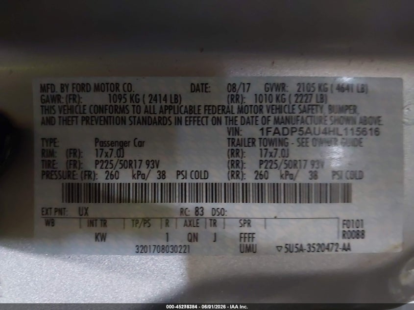 2017 Ford C-max VIN 1FADP5AU4HL115616 IAAI salvage auction — FRONT END, SF97 (Kansas), sold $8,275 on 2026-08-06 (photo 9)