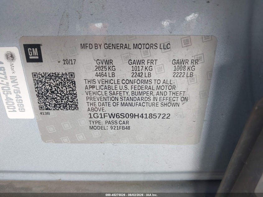 2017 Chevrolet Bolt euv VIN 1G1FW6S09H4185722 IAAI salvage auction — SIDE, Salvage Title, sold $3,550 on 2026-08-01 (photo 9)