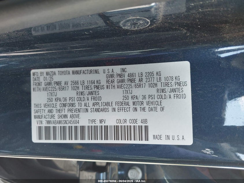 2025 Mazda Cx-50 VIN 7MMVABAM6SN345684 IAAI salvage auction — HAIL, Salvage Title, sold $1,550 on 2026-07-28 (photo 9)