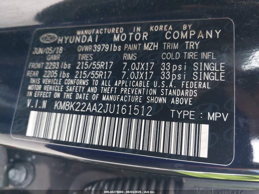 2018 Hyundai Kona VIN KM8K22AA2JU161512 IAAI salvage auction — FRONT & REAR, Salvage Title, sold $2,175 on 2026-07-30 (photo 9)