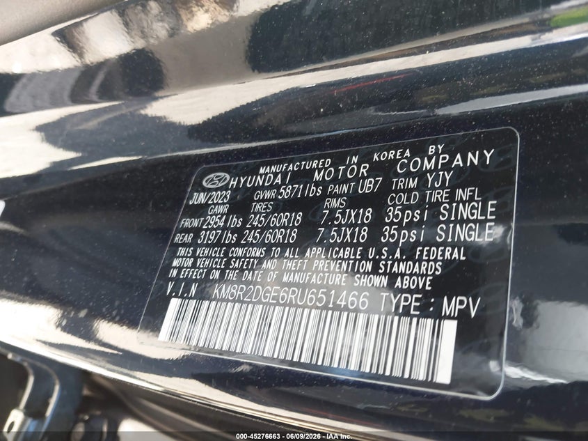 2024 Hyundai Palisade VIN KM8R2DGE6RU651466 IAAI salvage auction — FRONT END, Salvage Title, sold $5,400 on 2026-07-21 (photo 9)