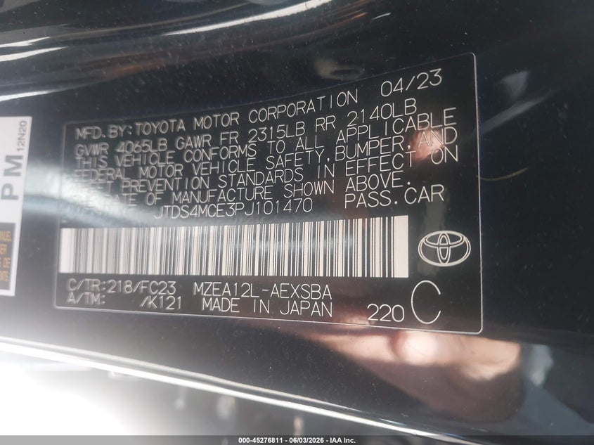 2023 Toyota Corolla VIN JTDS4MCE3PJ101470 IAAI salvage auction — FRONT END, Salvage Title, sold $3,150 on 2026-07-29 (photo 9)