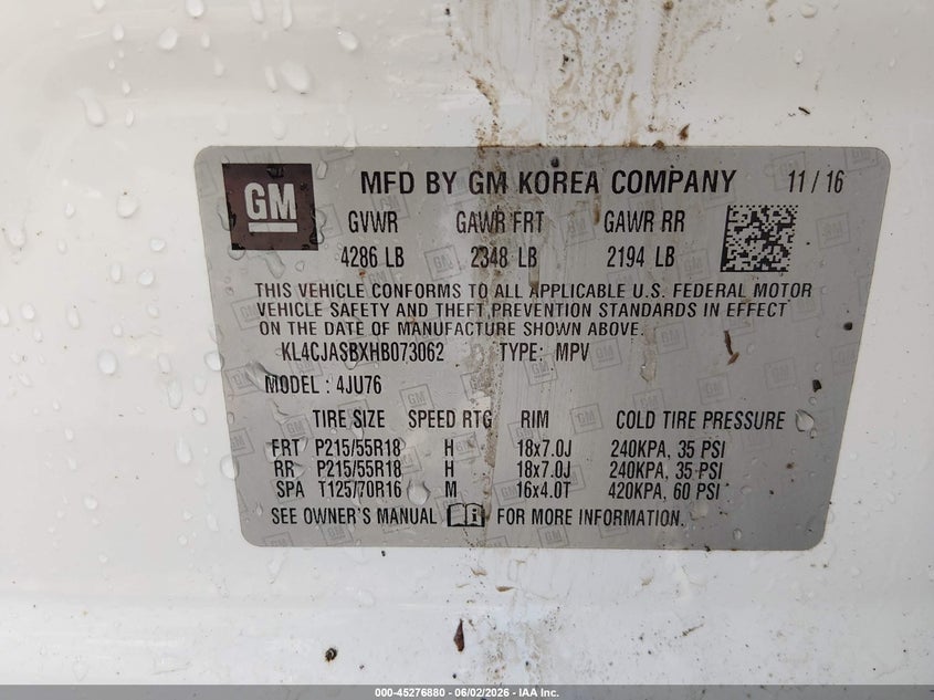 2017 Buick Encore VIN KL4CJASBXHB073062 IAAI salvage auction — NORMAL WEAR, Salvage (Louisiana), sold $25 on 2026-07-28 (photo 9)