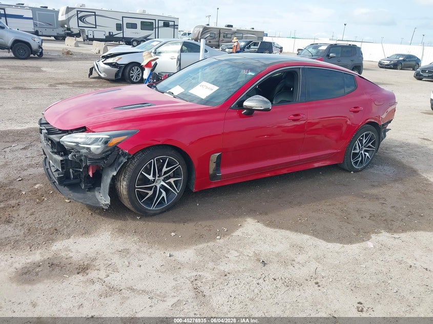 2022 Kia Stinger VIN KNAE35LD0N6104305 IAAI salvage auction — FRONT & REAR, Salvage Title, sold $5,500 on 2026-07-24 (photo 2)