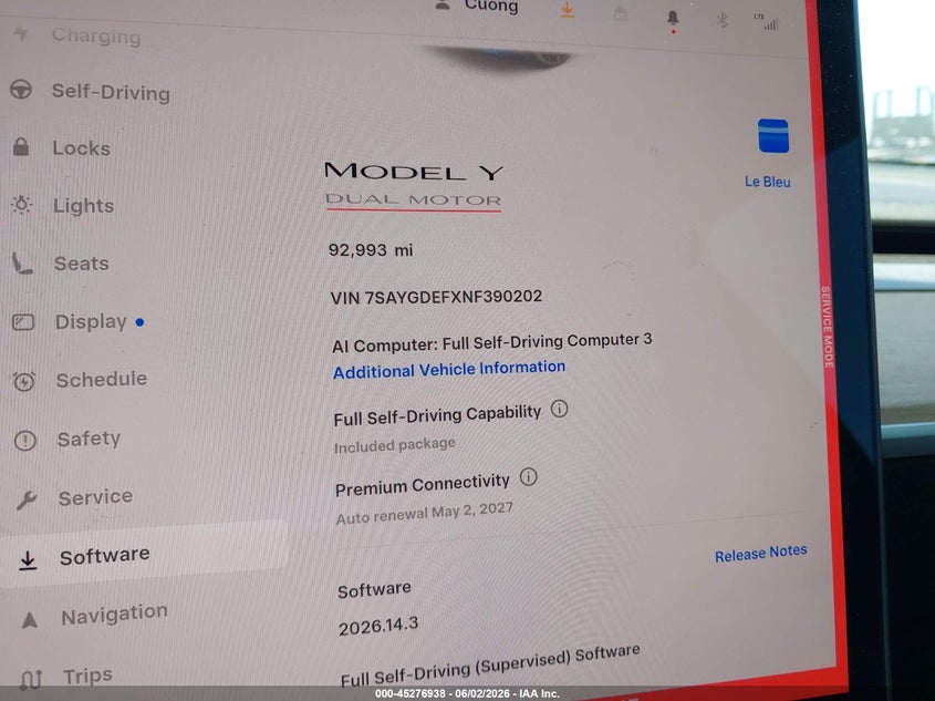 2022 Tesla Model y VIN 7SAYGDEFXNF390202 IAAI salvage auction — FRONT END, Salvage Title, sold $11,125 on 2026-07-14 (photo 7)