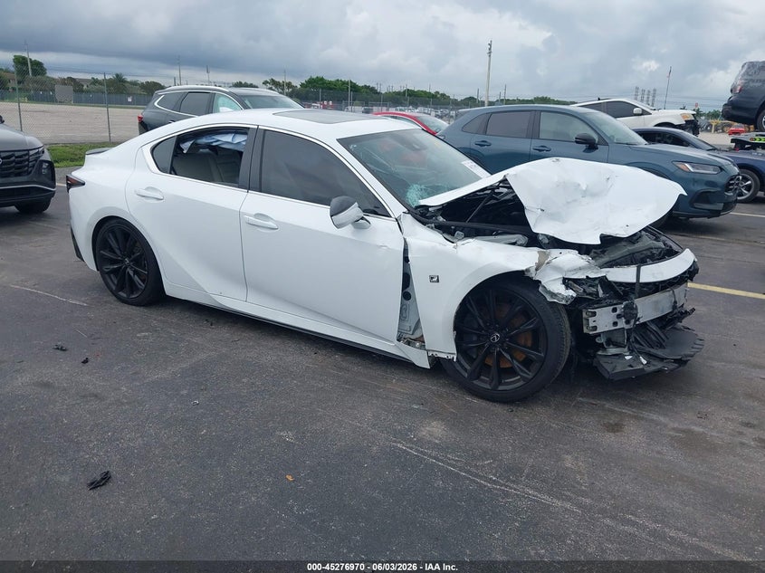 2021 Lexus Is VIN JTHGZ1B23M5043229 IAAI salvage auction — FRONT END, Certificate Of Destruction (Florida), sold $7,700 on 2026-07-30 (photo 1)