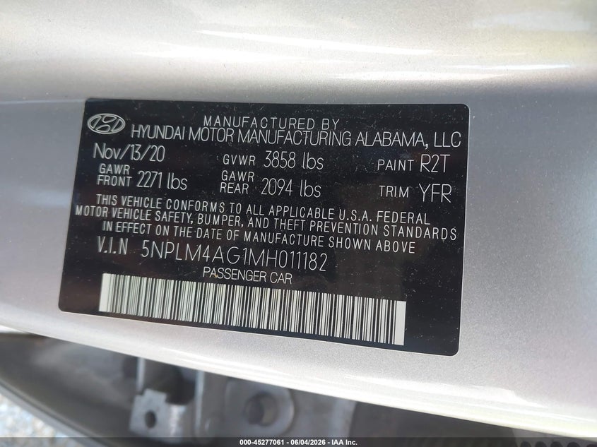 2021 Hyundai Elantra VIN 5NPLM4AG1MH011182 IAAI salvage auction — REAR END, Salvage Title, sold $3,550 on 2026-07-14 (photo 9)