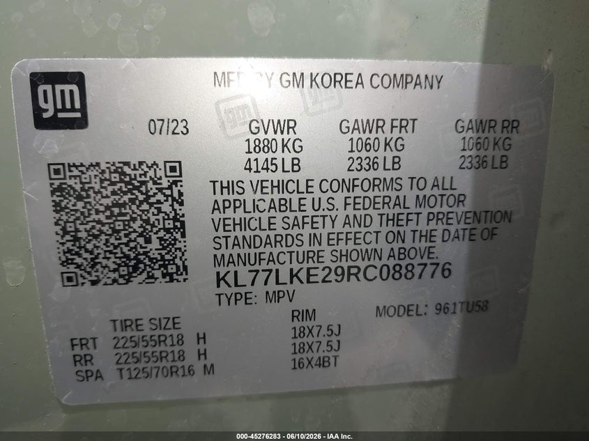 2024 Chevrolet Trax VIN KL77LKE29RC088776 IAAI salvage auction — RIGHT SIDE, Salvage Title, sold $5,700 on 2026-09-18 (photo 9)