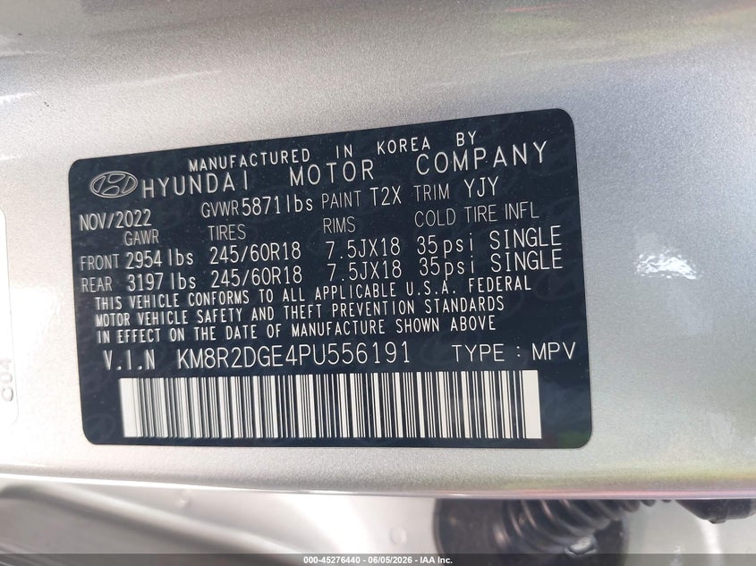 2023 Hyundai Palisade VIN KM8R2DGE4PU556191 IAAI salvage auction — FRONT END, Salvage Title, sold $12,300 on 2026-07-07 (photo 9)
