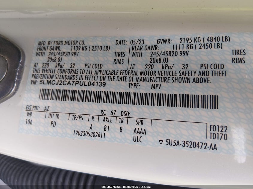 2023 Lincoln Corsair VIN 5LMCJ2CA7PUL04139 IAAI salvage auction — SIDE, Salvage Title, sold $5,100 on 2026-07-19 (photo 9)