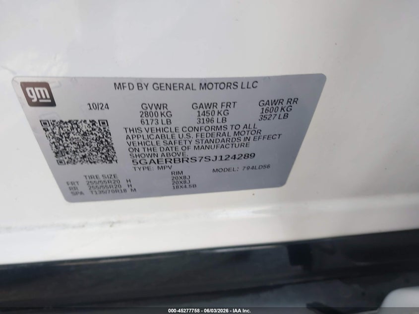 2025 Buick Enclave VIN 5GAERBRS7SJ124289 IAAI salvage auction — FRONT END, Salvage (Louisiana), sold $8,200 on 2026-07-28 (photo 9)