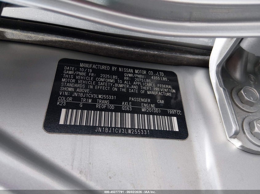 2020 Nissan Rogue VIN JN1BJ1CV3LW255331 IAAI salvage auction — RIGHT SIDE, Salvage Title, sold $2,150 on 2026-07-23 (photo 9)