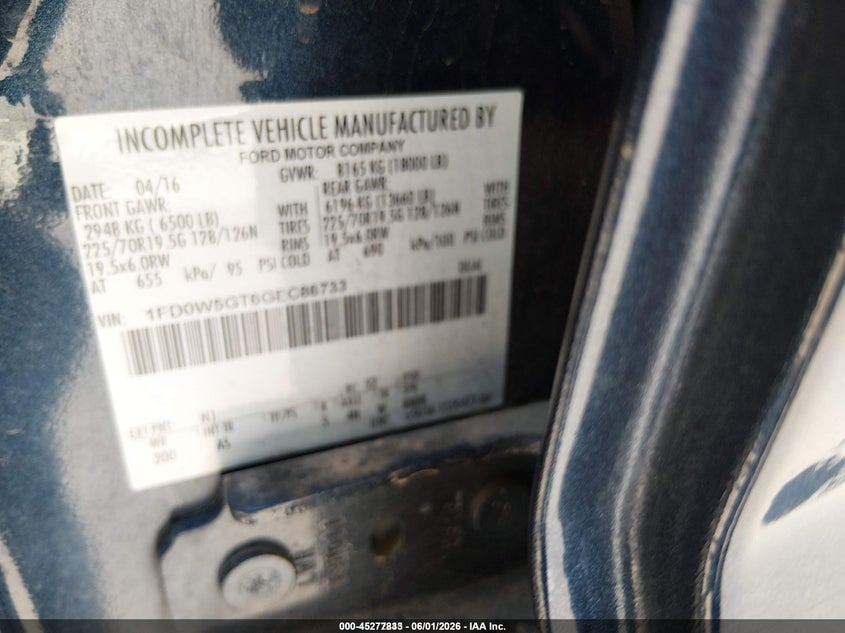 2016 Ford F-550 chassis VIN 1FD0W5GT6GEC86733 IAAI salvage auction — NORMAL WEAR, Sf97 (Colorado), sold $25,400 on 2026-08-05 (photo 9)