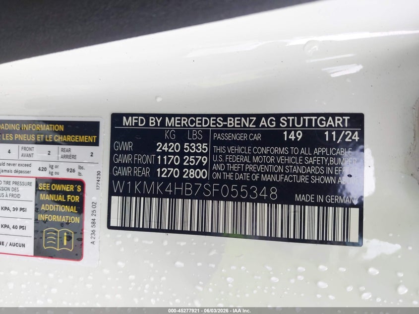 2025 Mercedes-benz Cle-klasse VIN W1KMK4HB7SF055348 IAAI salvage auction — UNKNOWN, Salvage Title, sold $34,850 on 2026-07-06 (photo 9)