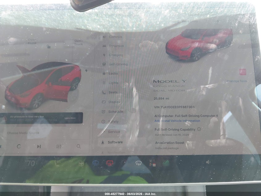 2023 Tesla Model y VIN 7SAYGDEE0PF887303 IAAI salvage auction — ROOF, Salvage Title, sold $3,050 on 2026-07-21 (photo 7)