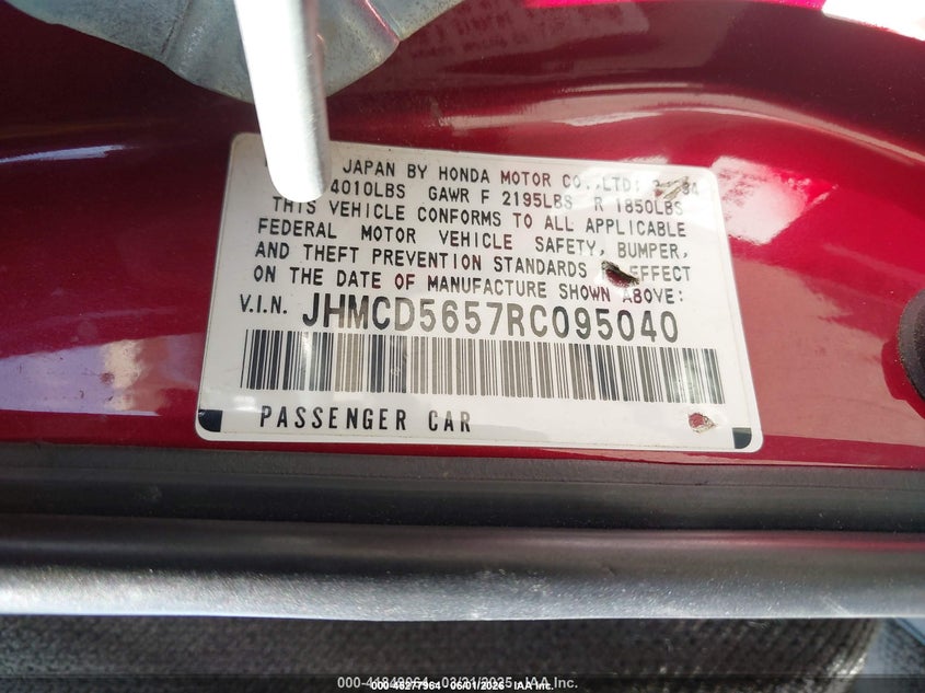 1994 Honda Accord VIN JHMCD5657RC095040 IAAI salvage auction — FRONT END, Salvage (California), sold $25 on 2026-07-22 (photo 9)