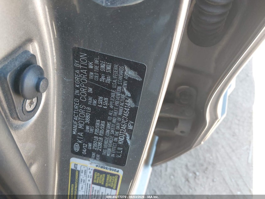 2012 Kia Soul VIN KNDJT2A67C7464148 IAAI salvage auction — REAR END, Salvage Title, sold $425 on 2026-07-25 (photo 9)