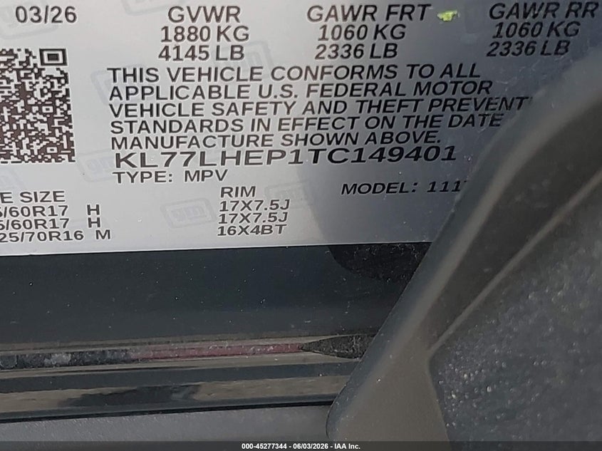 2026 Chevrolet Trax VIN KL77LHEP1TC149401 IAAI salvage auction — FRONT END, Salvage (Texas), sold $125 on 2026-07-28 (photo 9)