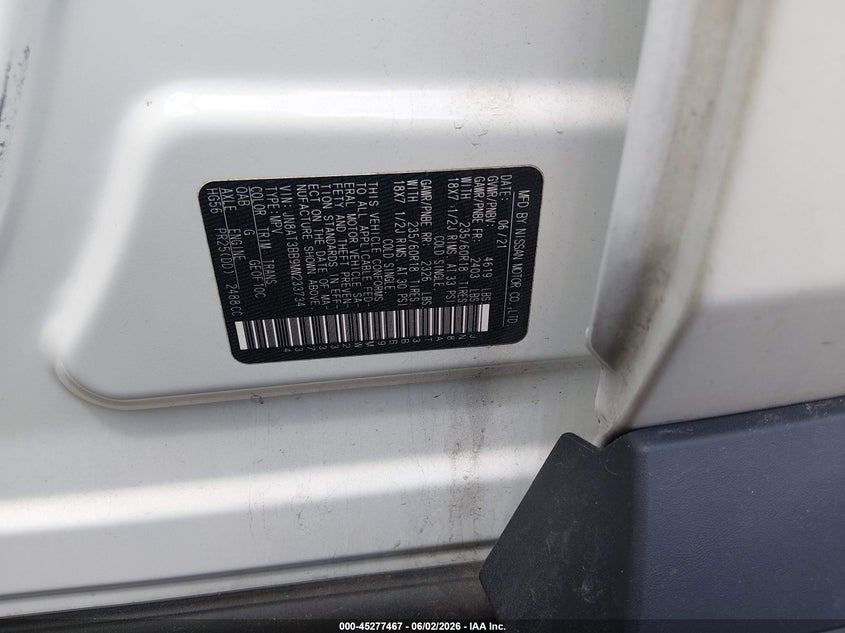 2021 Nissan Rogue VIN JN8AT3BB9MW233734 IAAI salvage auction — SIDE, Salvage Title, sold $5,300 on 2026-07-17 (photo 9)
