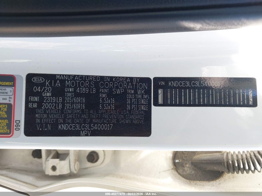 2020 Kia Niro VIN KNDCE3LC3L5400017 IAAI salvage auction — SIDE, Salvage (Georgia), sold $3,450 on 2026-07-31 (photo 9)