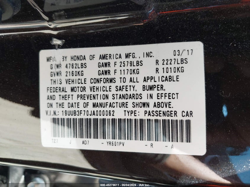 2018 Acura Tlx VIN 19UUB3F70JA000062 IAAI salvage auction — SIDE, Salvage (Massachusetts), sold $2,200 on 2026-07-25 (photo 9)