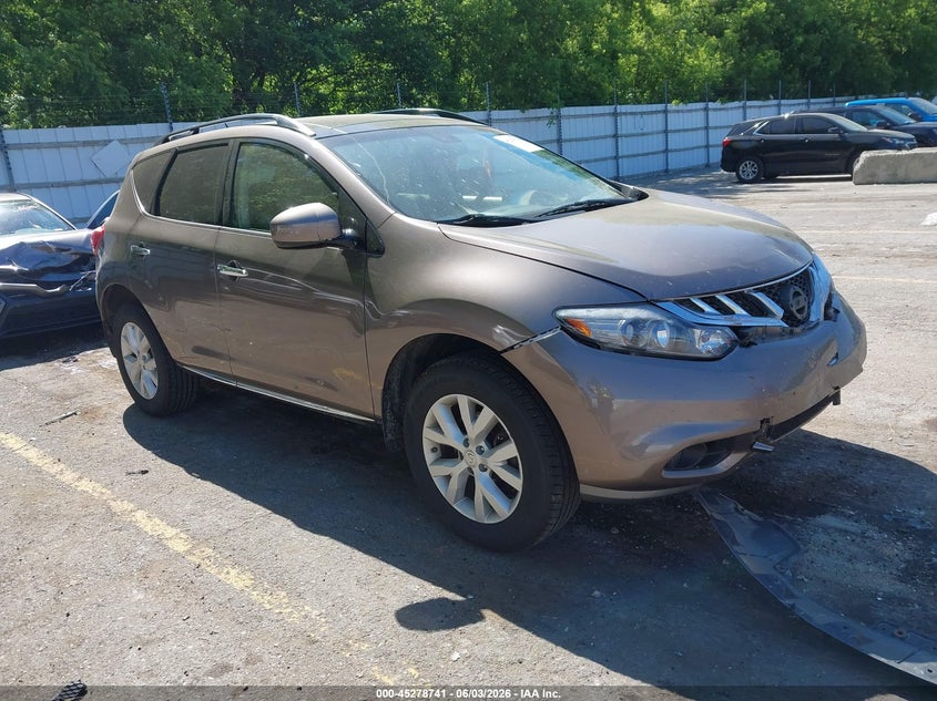 2014 Nissan Murano VIN JN8AZ1MWXEW523923 IAAI salvage auction — FRONT END, Salvage Title, sold $825 on 2026-07-13 (photo 1)