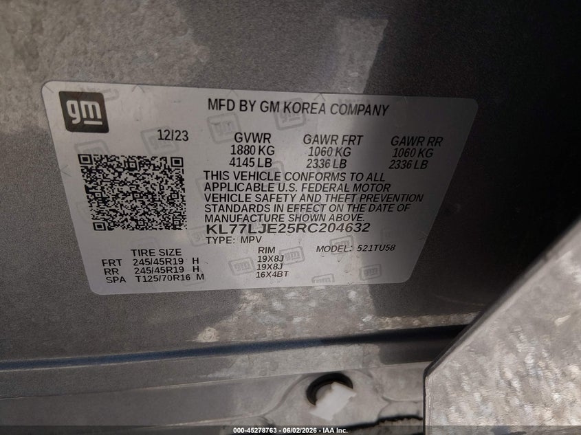 2024 Chevrolet Trax VIN KL77LJE25RC204632 IAAI salvage auction — LEFT SIDE, Salvage Title, sold $9,200 on 2026-07-08 (photo 9)