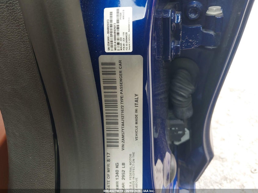 2018 Maserati Ghibli VIN ZAM57YTA4J1271672 IAAI salvage auction — FRONT END, Salvage Title, sold $6,500 on 2026-07-29 (photo 9)