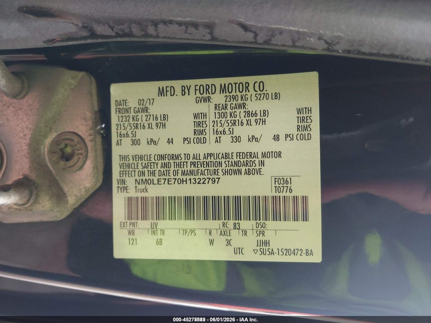 2017 Ford Transit connect VIN NM0LE7E70H1322797 IAAI salvage auction — NORMAL WEAR, Sf97 (Michigan), sold $13,500 on 2026-07-14 (photo 9)