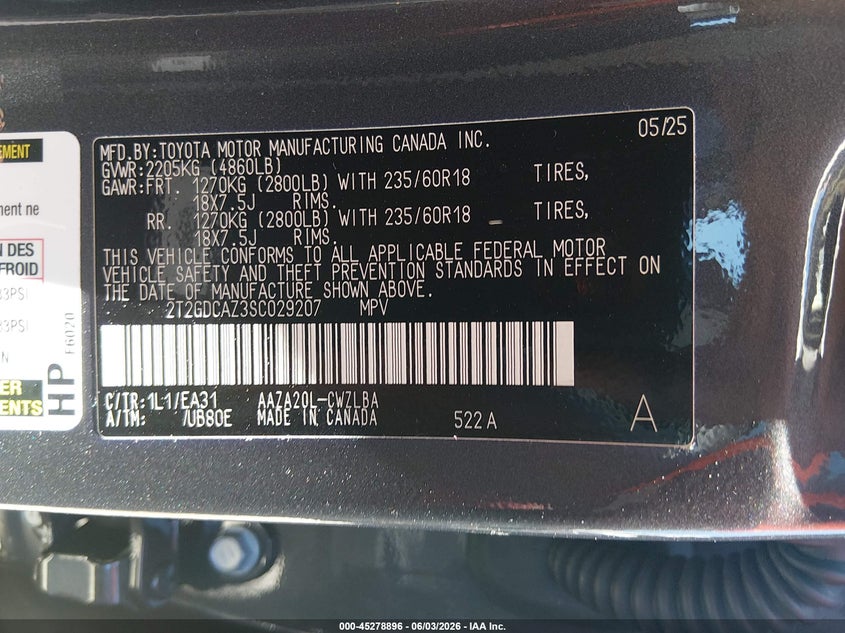 2025 Lexus Nx VIN 2T2GDCAZ3SC029207 IAAI salvage auction — REAR END, Salvage (Georgia), sold $13,600 on 2026-07-26 (photo 9)