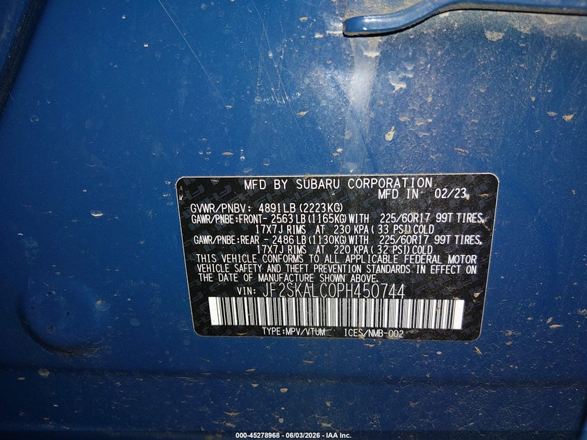 2023 Subaru Forester VIN JF2SKALC0PH450744 IAAI salvage auction — FRONT END, Salvage (Oregon), sold $8,000 on 2026-07-30 (photo 9)