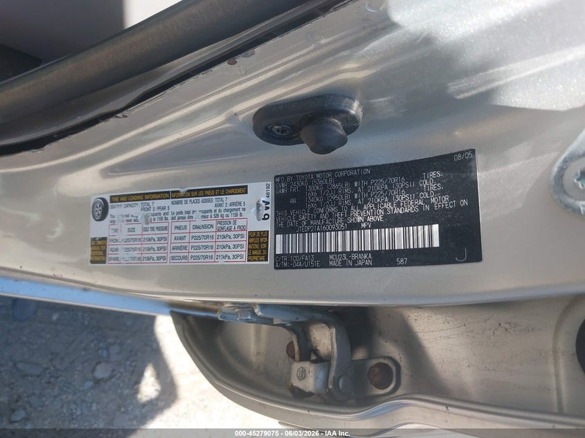 2006 Toyota Highlander VIN JTEDP21A160093051 IAAI salvage auction — FRONT END, Salvage (Idaho), sold $650 on 2026-07-17 (photo 9)