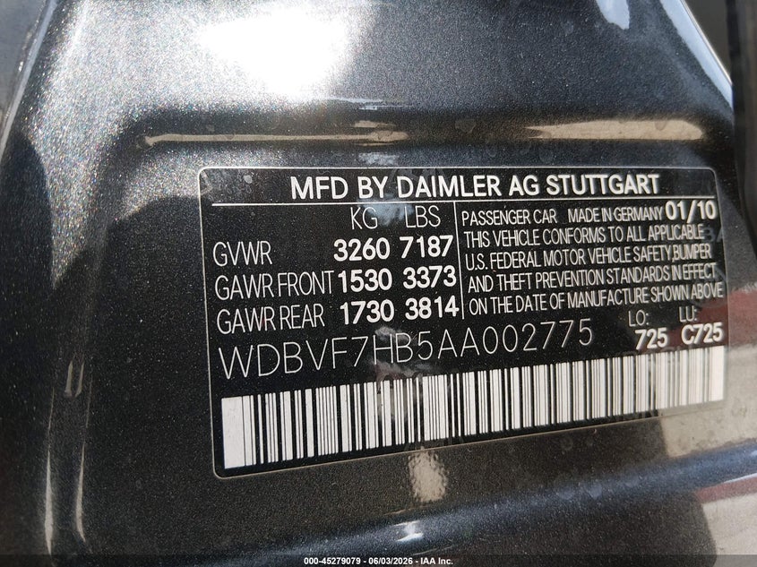2010 Maybach 57 VIN WDBVF7HB5AA002775 IAAI salvage auction — FRONT END, Salvage (California), sold $61,500 on 2026-08-12 (photo 9)